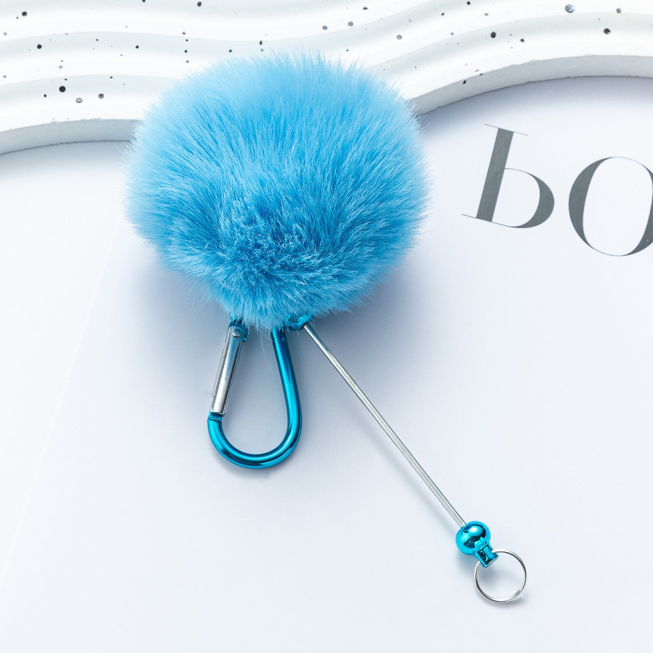 Beaded pom pom hanging decoration with climbing buckle(5PCS)