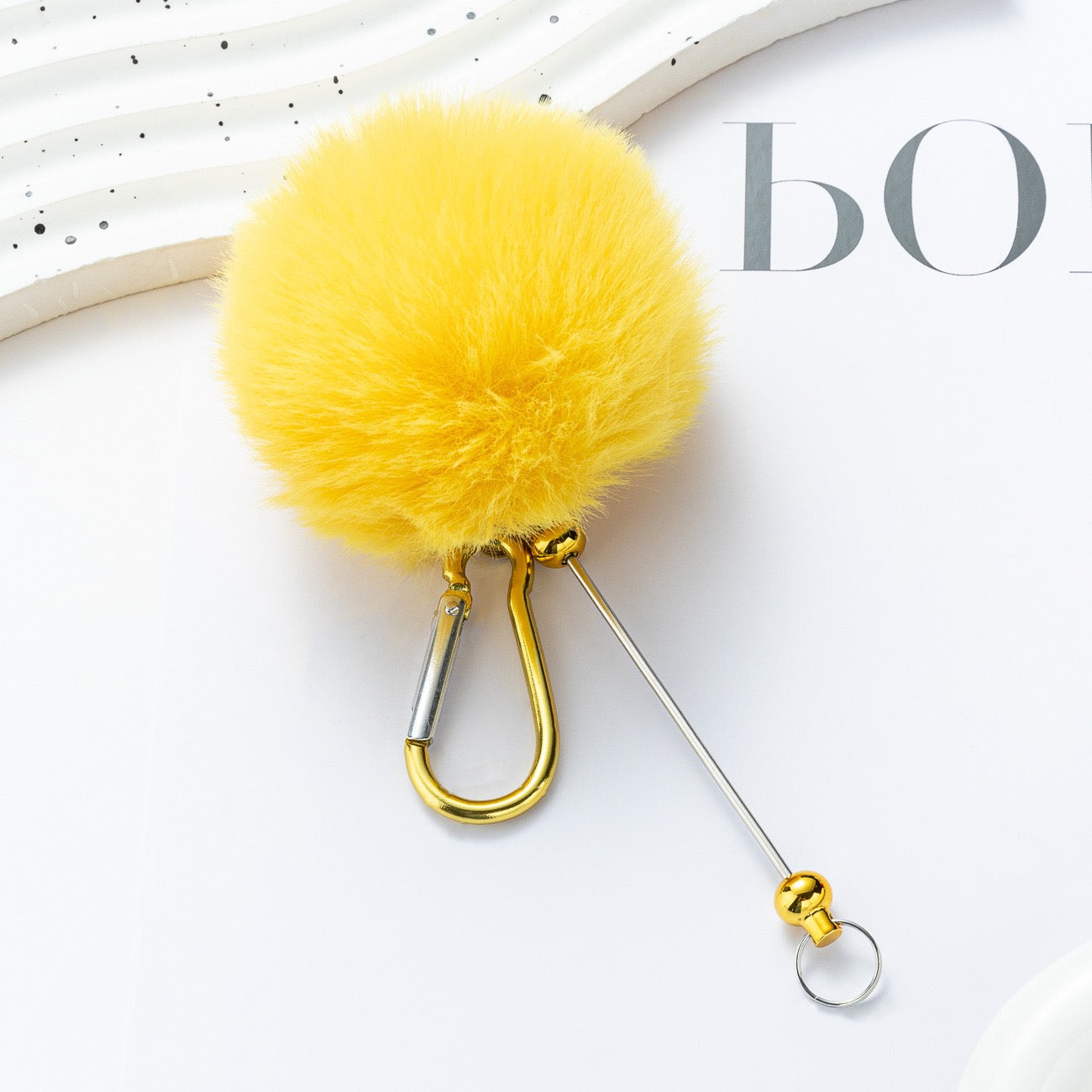 Beaded pom pom hanging decoration with climbing buckle（5PCS）
