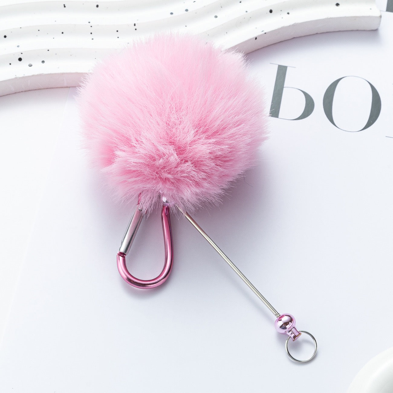 Beaded pom pom hanging decoration with climbing buckle（5PCS）