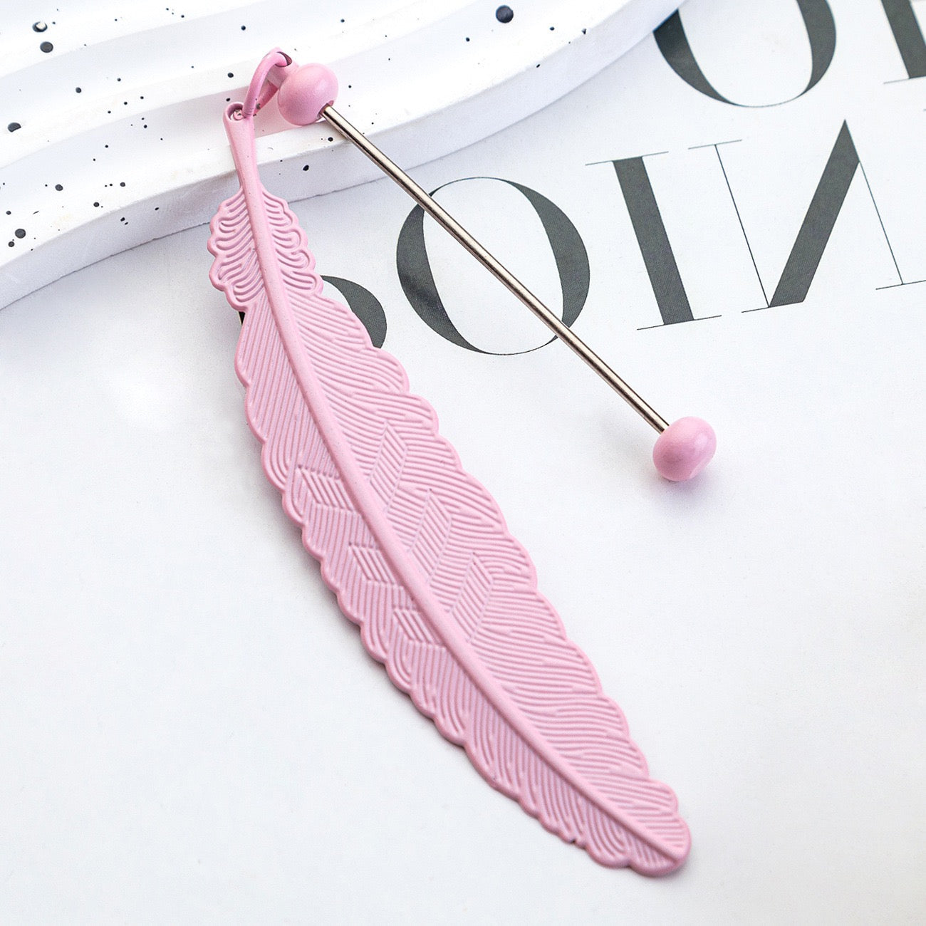 Handmade beaded metal feather bookmark（4PCS）