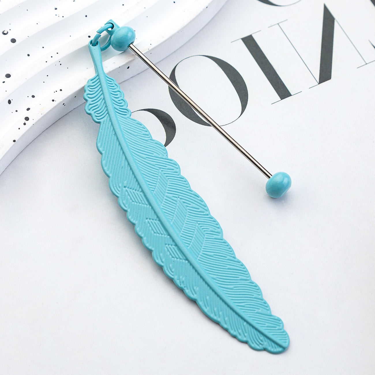 Handmade beaded metal feather bookmark（4PCS）