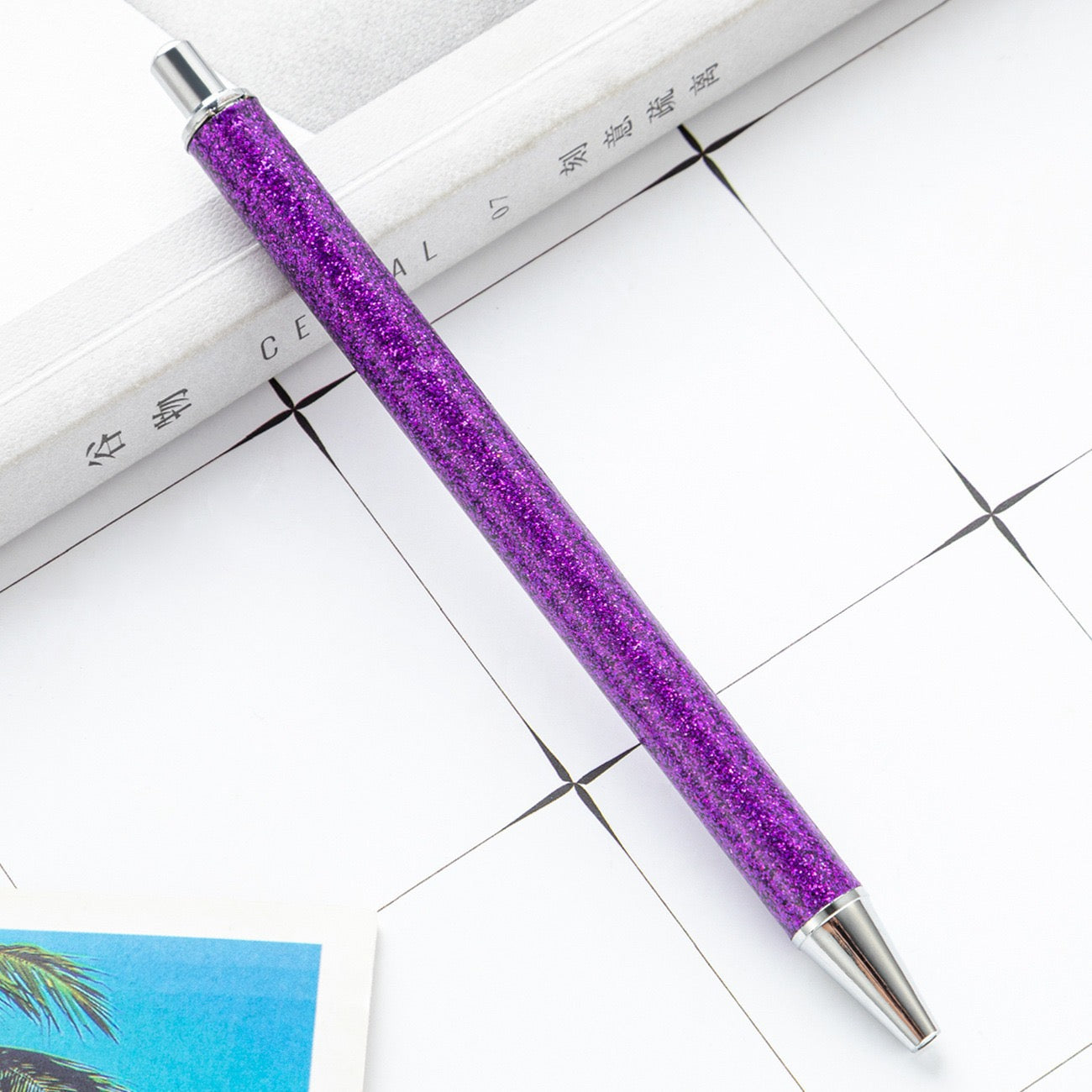Glitter press-to-release metal ballpoint pen（8PCS）