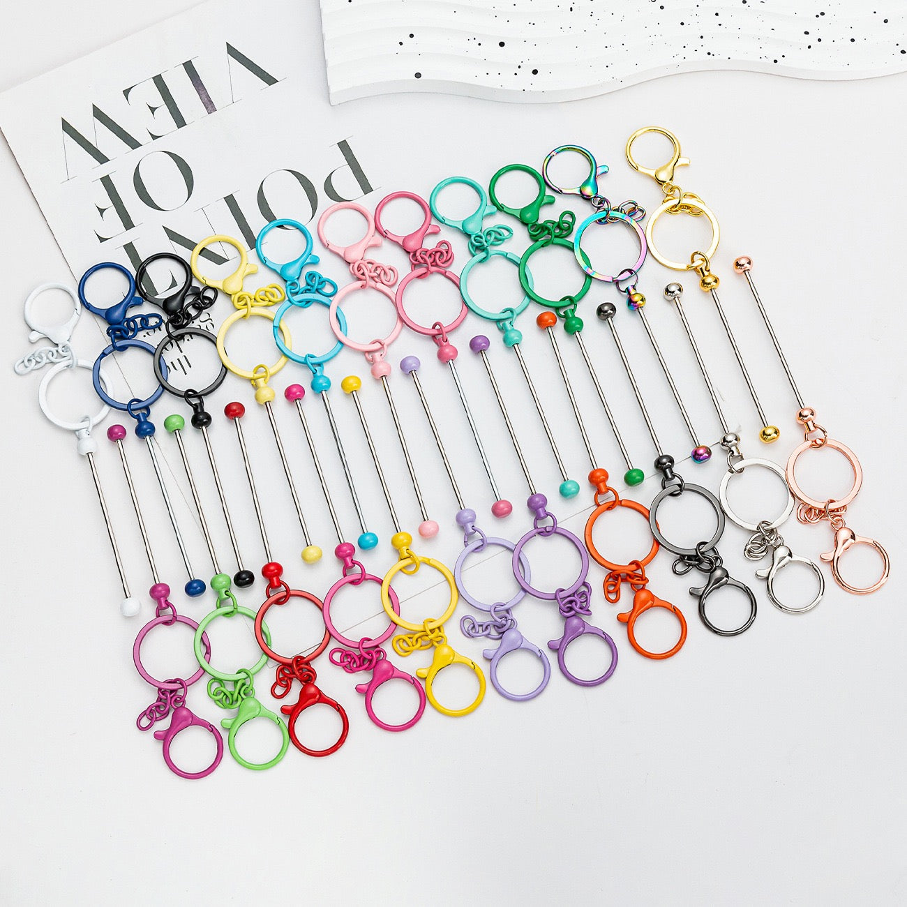 Beadable metal, colored keychain（6PCS）