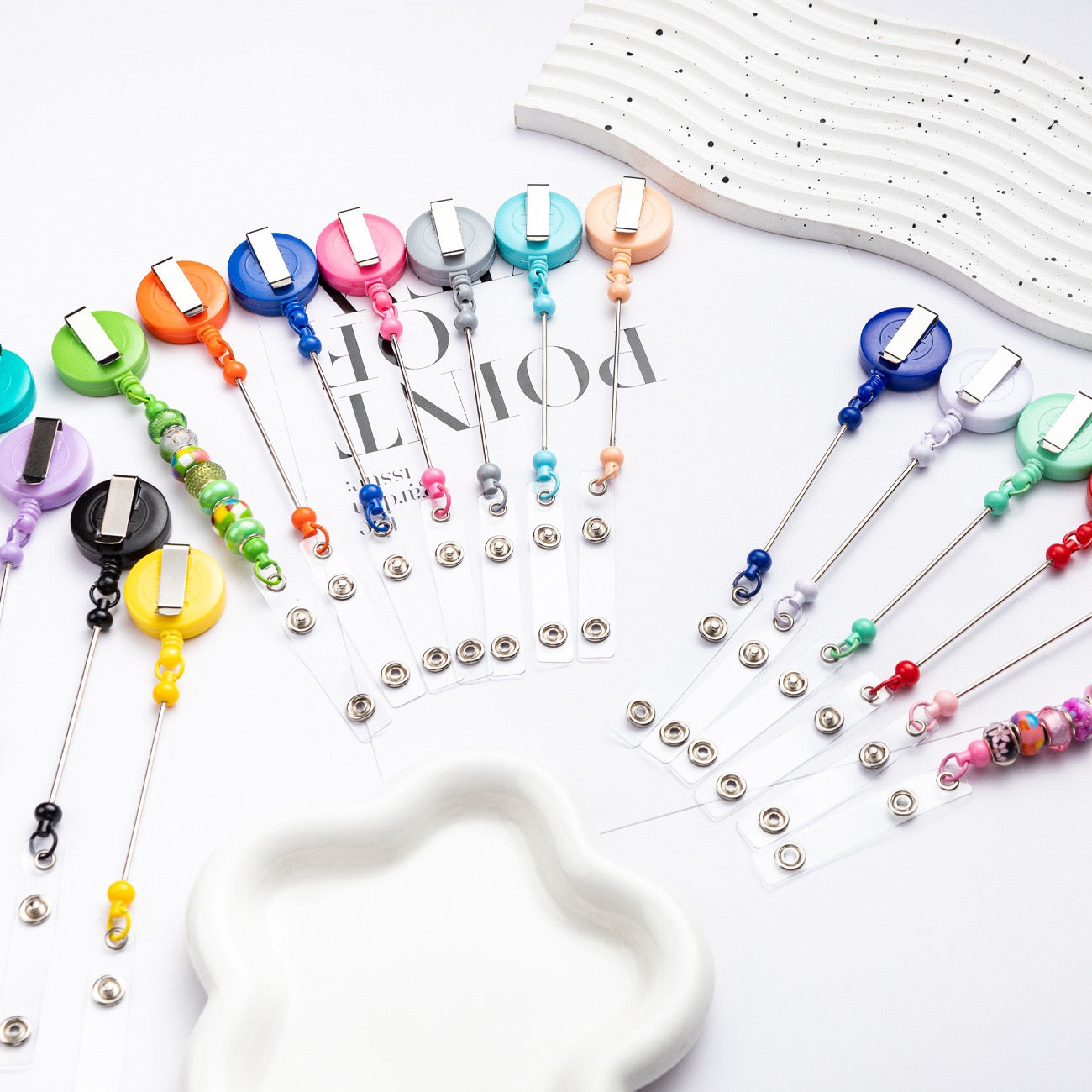 16-Beadable multi-colored badge reel（8PCS）