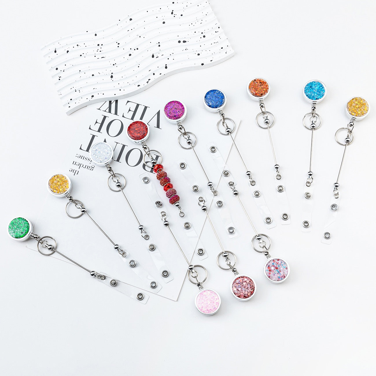 15-Beadable glitter sequin badge reel（6PCS）