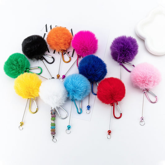 Beaded pom pom hanging decoration with climbing buckle（5PCS）