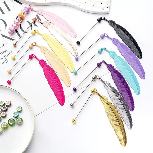 Handmade beaded metal feather bookmark（4PCS）