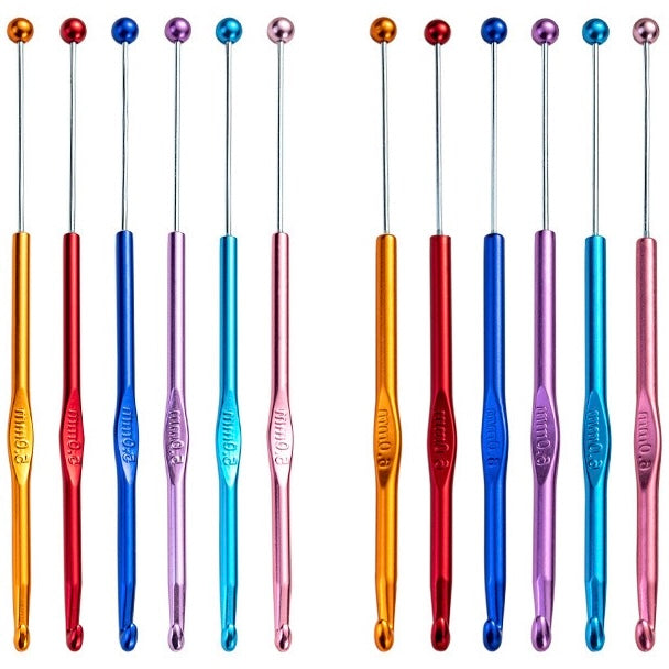 17-6MM Beadable metal color aluminum crochet hooks（6PCS）