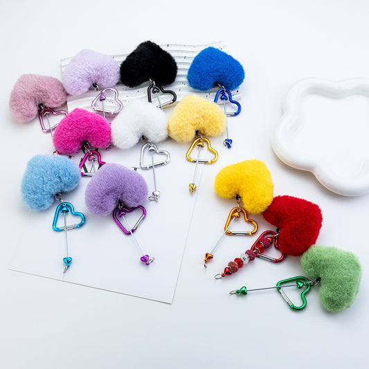 Bead-decorated plush heart-shaped climbing buckle（5PCS）