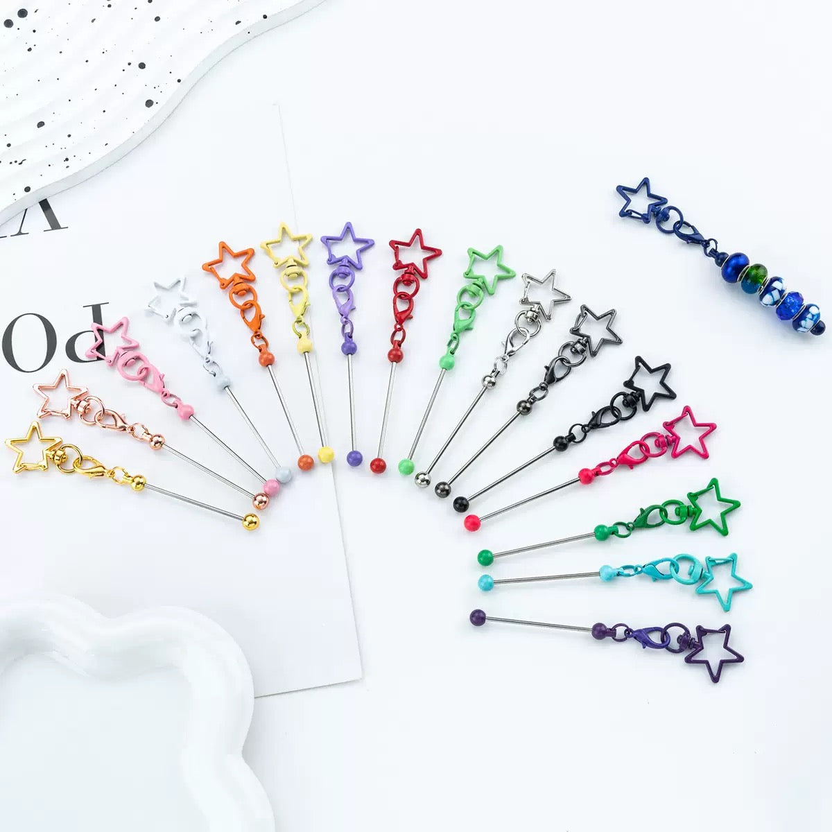 Beaded five-pointed star shaped keychain（6PCS）