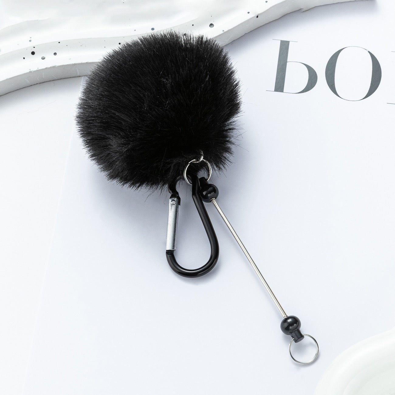 Beaded pom pom hanging decoration with climbing buckle（5PCS）