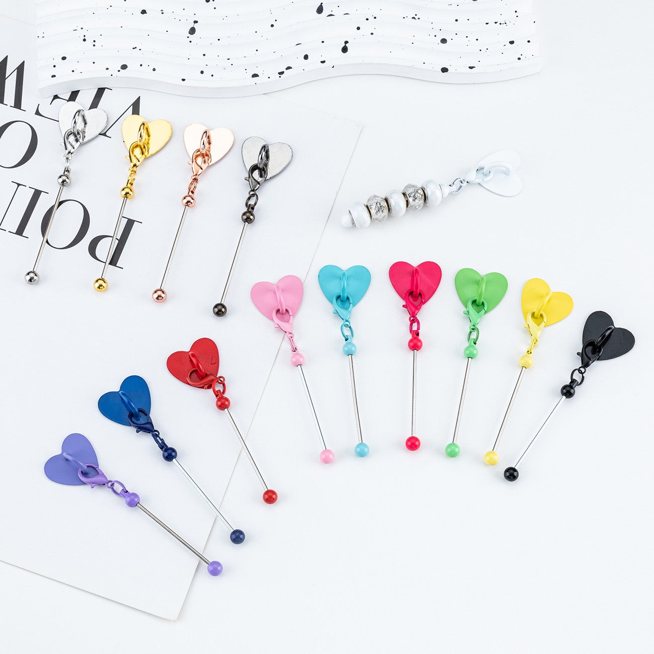 Beaded heart-shaped patch hook pendant（6PCS ）
