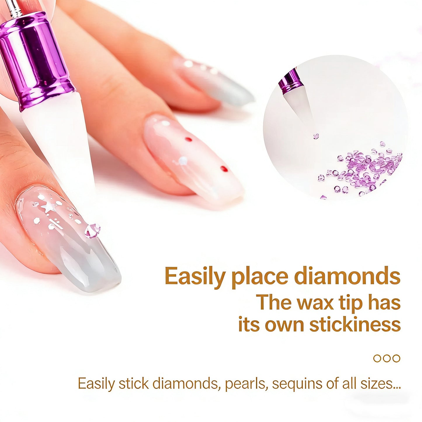 Manicuring tool with wax head and double-headed diamond-applying pen（8PCS）