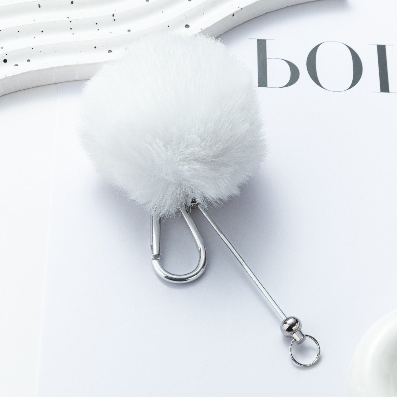 Beaded pom pom hanging decoration with climbing buckle（5PCS）