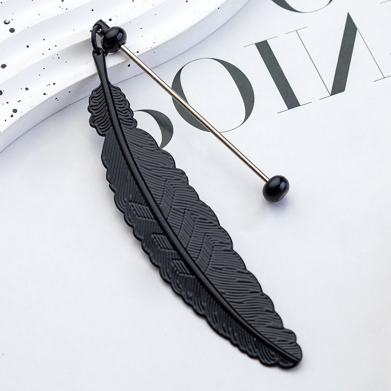 Handmade beaded metal feather bookmark（4PCS）