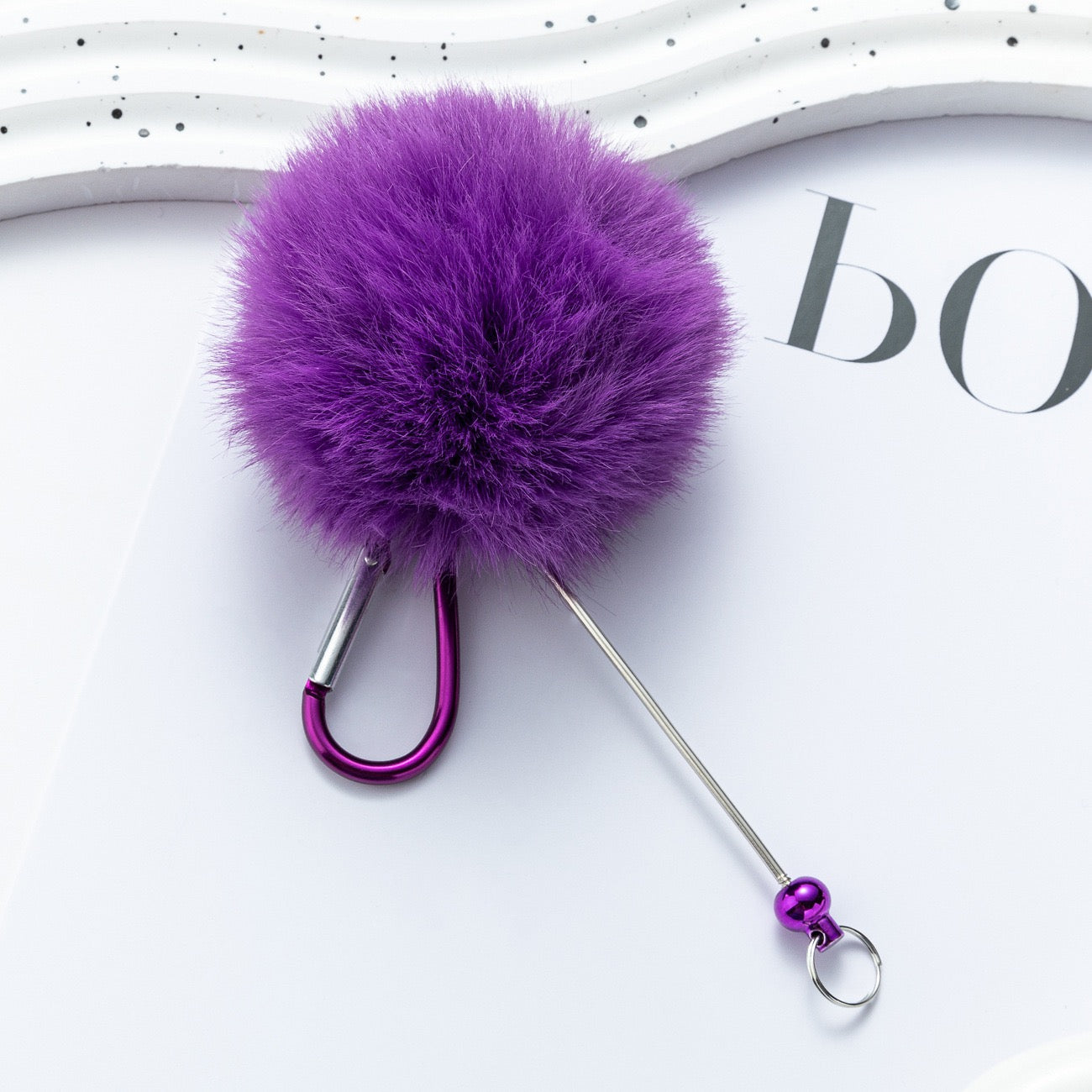 Beaded pom pom hanging decoration with climbing buckle（5PCS）