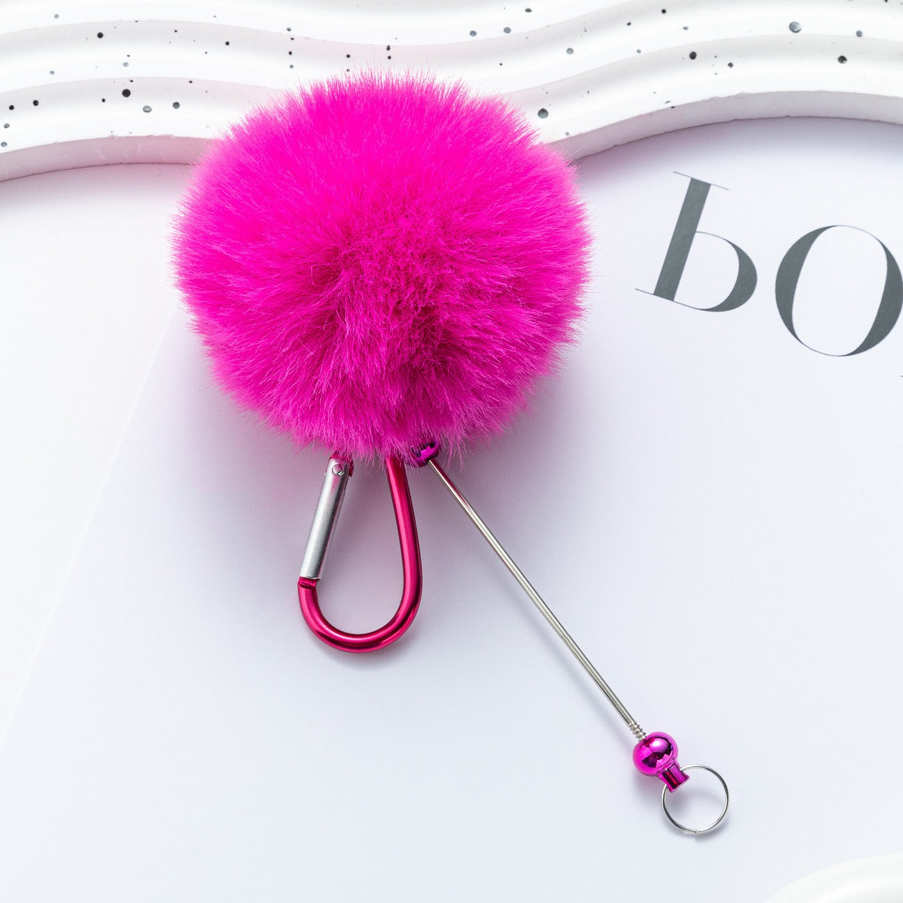 Beaded pom pom hanging decoration with climbing buckle（5PCS）