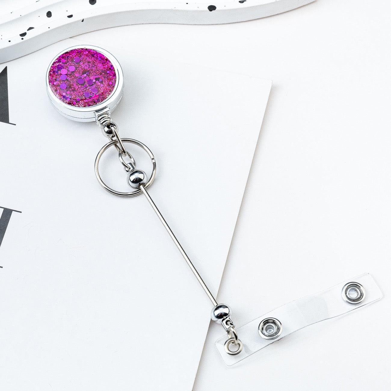 15-Beadable glitter sequin badge reel（6PCS）
