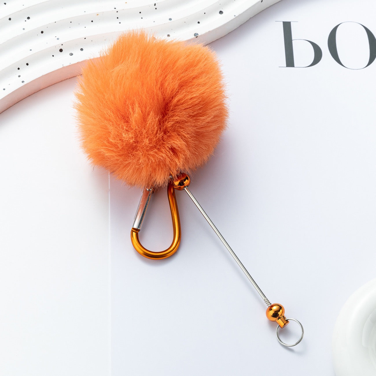Beaded pom pom hanging decoration with climbing buckle（5PCS）