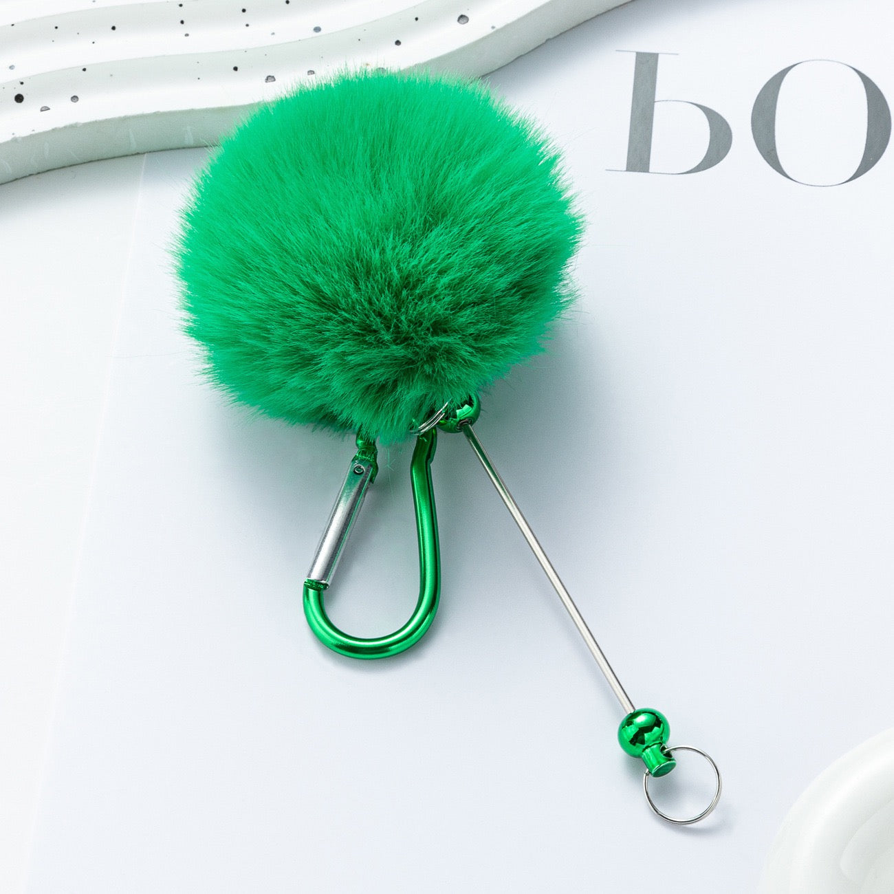 Beaded pom pom hanging decoration with climbing buckle（5PCS）