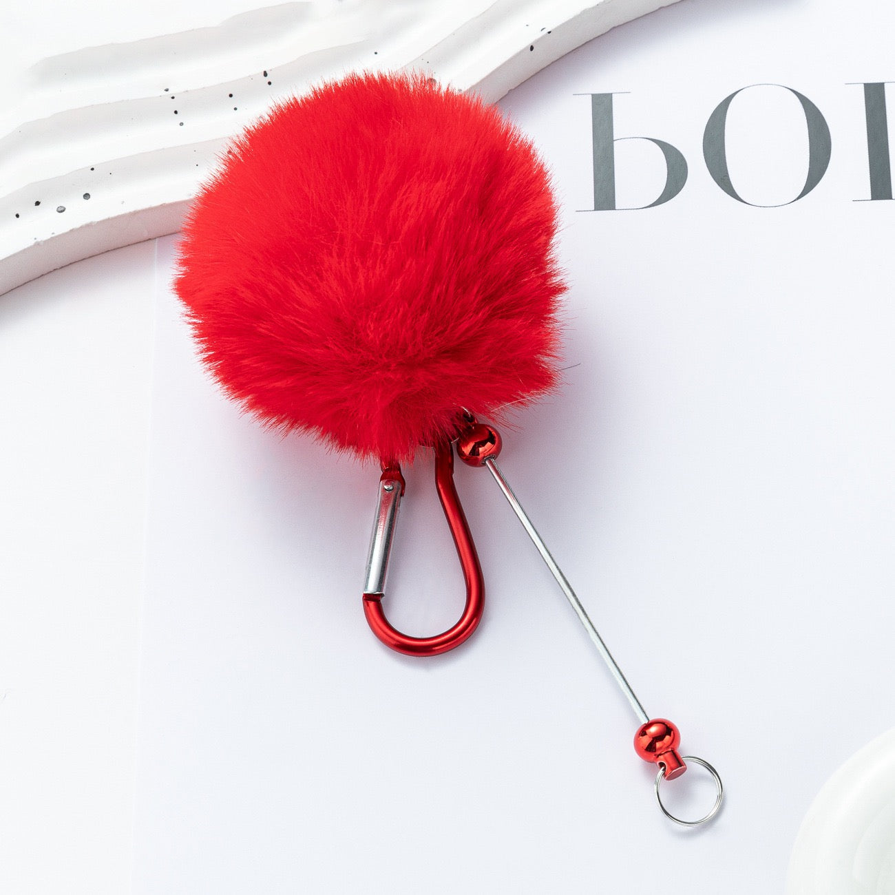 Beaded pom pom hanging decoration with climbing buckle（5PCS）