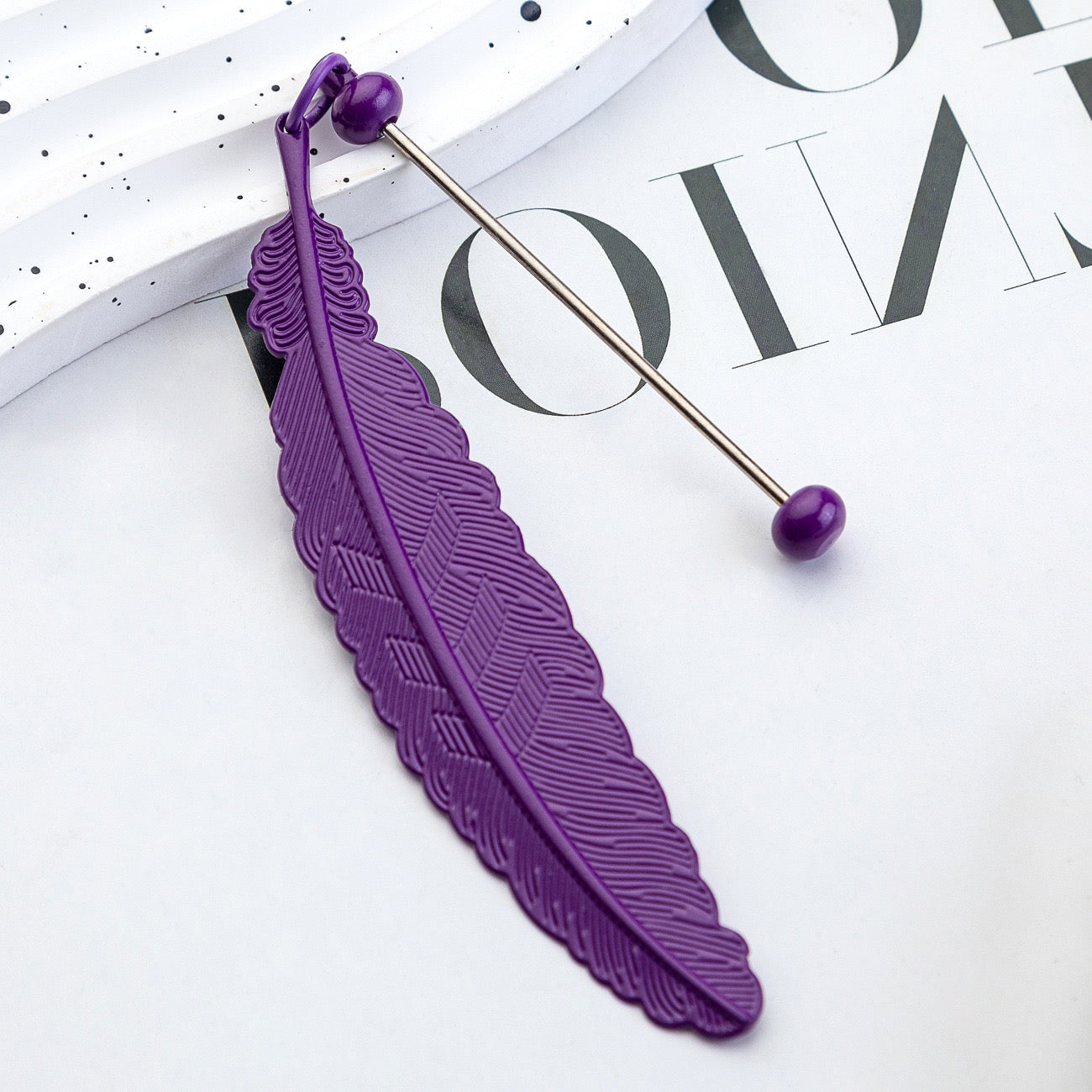 Handmade beaded metal feather bookmark（4PCS）